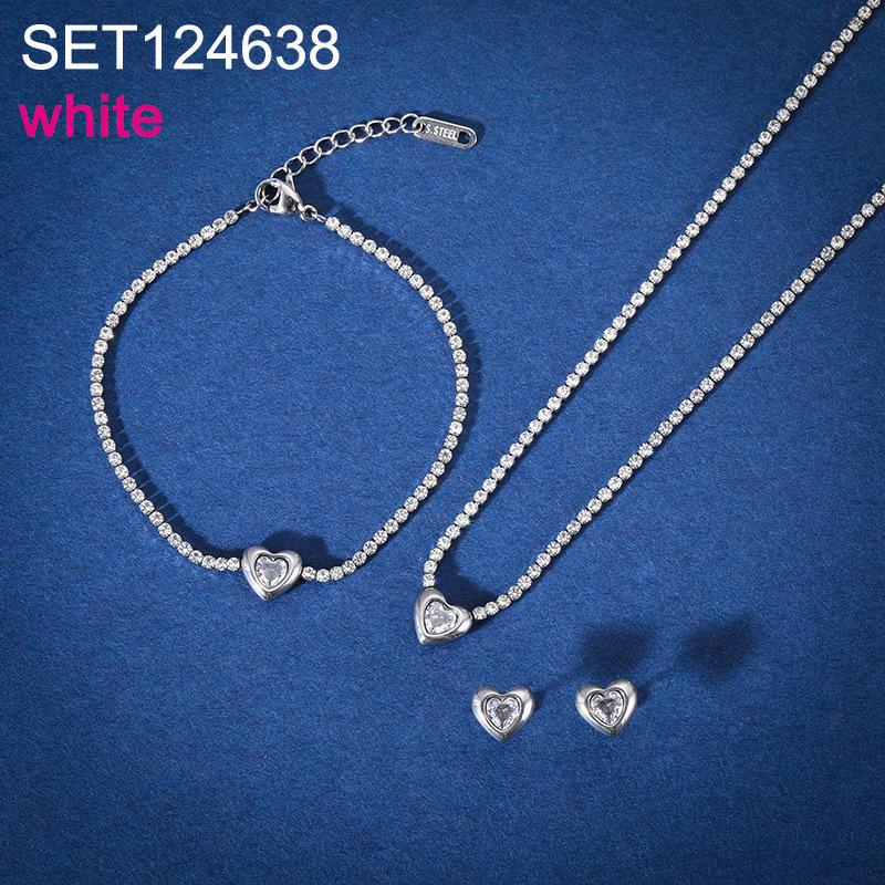 Fashion Love Heart Zircon Jewelry Set, Stainless Steel Necklace Bracelet Stud Earrings, Luxury Versatile Women's Jewelry Bulk
