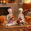 Creative Holiday Centerpieces 2Pcs/Set Couple Skeleton Statues, with Pumpkin Figurines, Men Mantel Shelf Accents Women Ornaments for Halloween