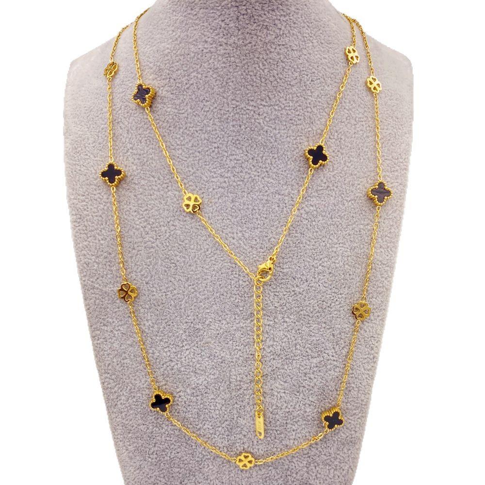 Titanium Steel 9MM Four-leaf Flower 20 Flowers Sweater Chain 90CM Double-sided Lucky Four-leaf Clover Necklace Spring Fall and Winter Necklace