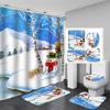 Cute Snowman Christmas Shower Curtain Set Silver Pine Branches Snowflake Xmas Balls Bathroom Decor Rug Bath Mat Toilet Lid Cover