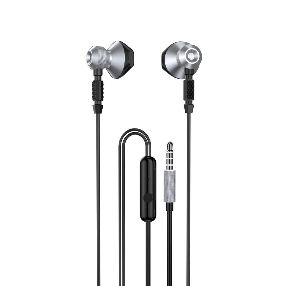 Écouteurs intra-auriculaires filaires métalliques mini-jack 35 mm gris