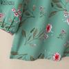 ZANZEA Damen 3/4-Ärmel Freizeit Rundhals Floral bedruckte Bluse