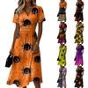 Women's Casual Halloween Print Dress V-Neck Short Sleeve for Party and Daily Wear