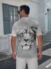 Men'S Short-Sleeved POLO Shirt, Flat Digital Printing Pattern - Textureless Blue-Eyed White Lion Majestic Portrait Painting, Fashionable And Easy