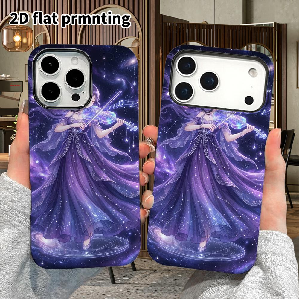 Phone Case: 2D Flat Design Suitable for iPhone 18 17 16 15 14 13 Pro Film Protective Case, Couple Style, Violin Girl, Christmas and Halloween Gifts
