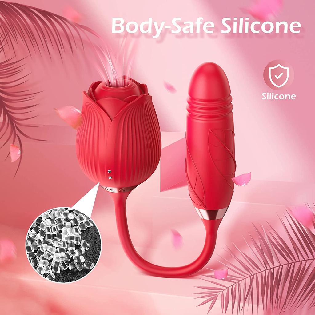 Rose-sex Toy Vibrator for Women Clitoral Stimulator Oral Nipple Massager Thrusting Dildo 2 In 1 Sucking Adult Sex Products