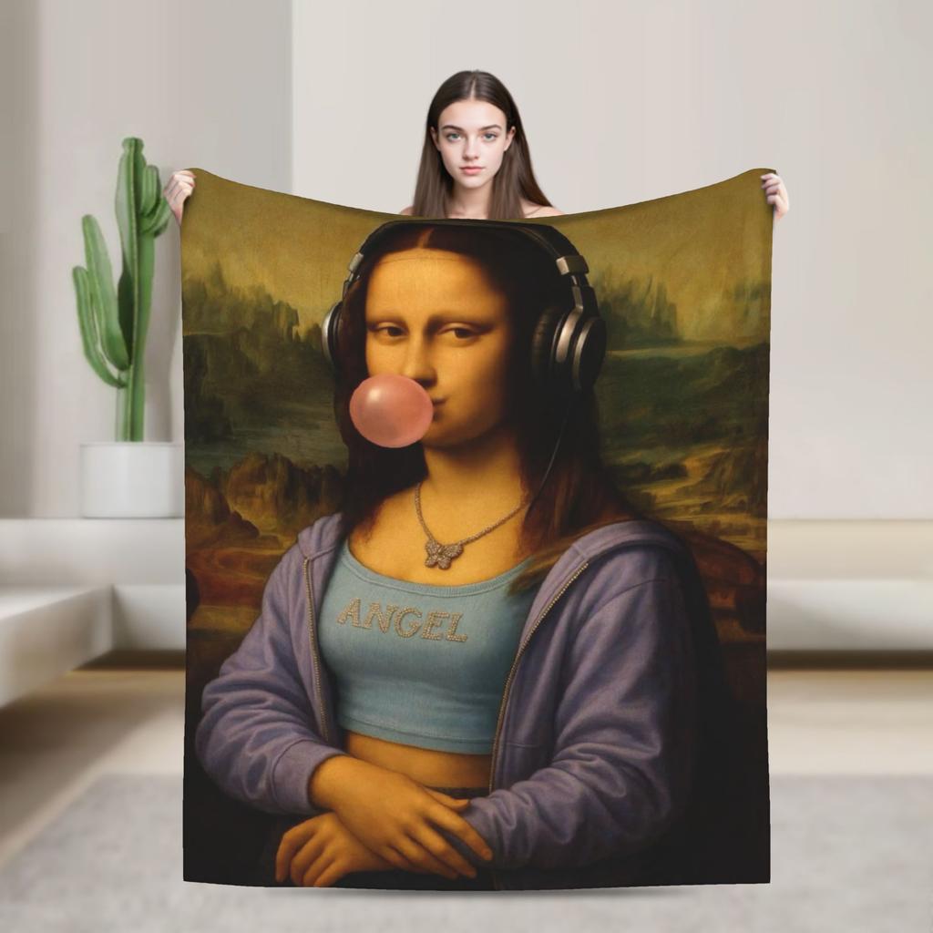 Funny Toilet Paper Mona Lisa Blankets Spring  Warm Cozy Bedding Throws For Adults Living Room Flannel Bedspread Bed Cover