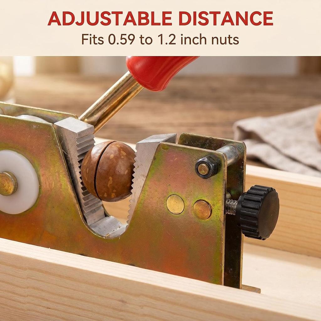 Nut Crackers for All Nuts, Heavy Duty Walnut Cracker with Wooden Base Adjustable Nut Tongs Manual Pecan Cracker for All Nuts Cracker Tool