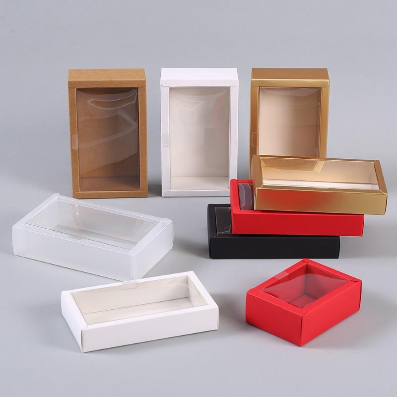 Folding Kraft Paper Box with Transparent PVC Window Blank Packaging Gift Box  Wedding Birthday Party Lipstick Perfume Gift Decoration Boxes 10pcs