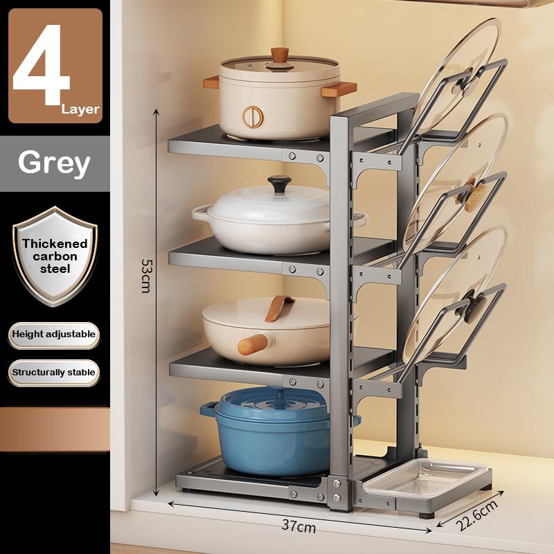 Kitchen Pot Holder Under Sink Multi-Layer Metal Storage Rack Snap-On Adjustable Pot Storage Rack Pots and Pans Storage Racks