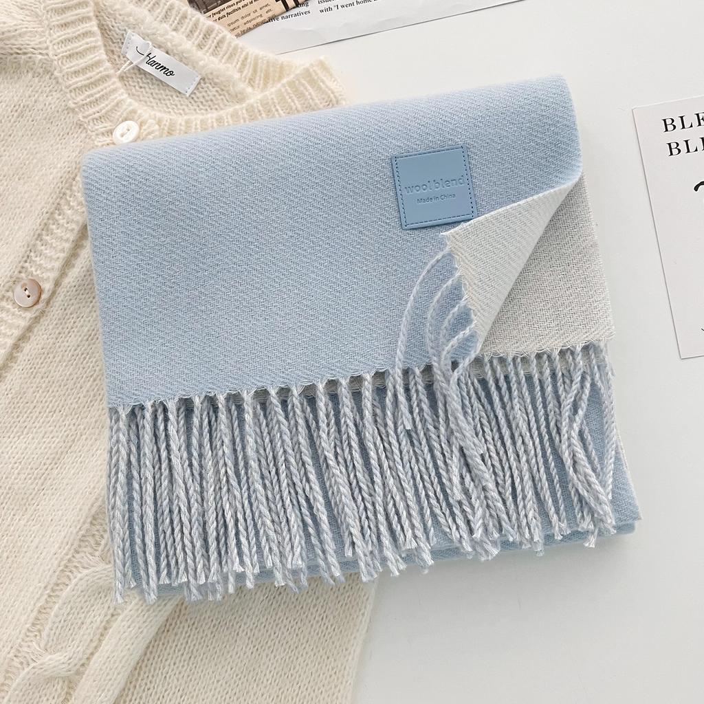 Solid color wool scarf shawl women's autumn and winter senior sense versatile fringed warm scarf couple student