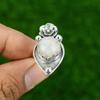 Gift For Her Natural Rainbow Moonstone Promise Flower Adjustable Ring 925 Silver
