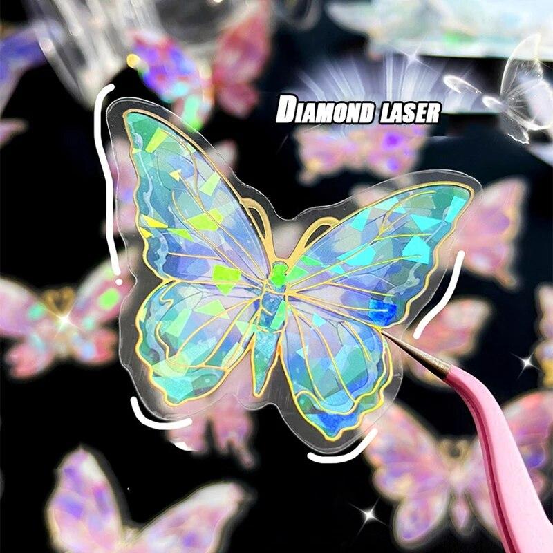 3D Laser Butterfly Stickers Decorated Gold Stamping with Various Shapes for Gifts Can Self Adhesive for Freely