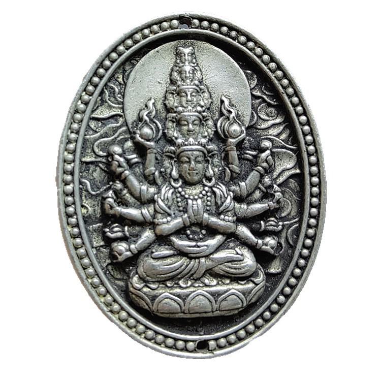 Antique-Style White Copper Thousand-Hand Guanyin Pendant Ornament