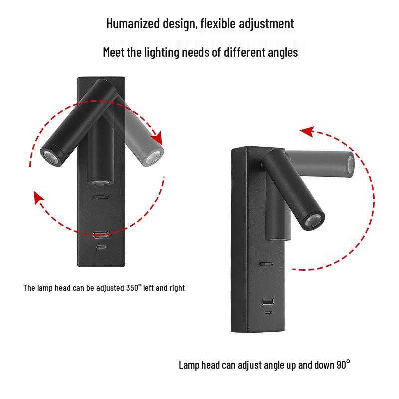 Rotatable Type-C USB Wall Lamp with Switch for Bedroom, Study, or Hotel