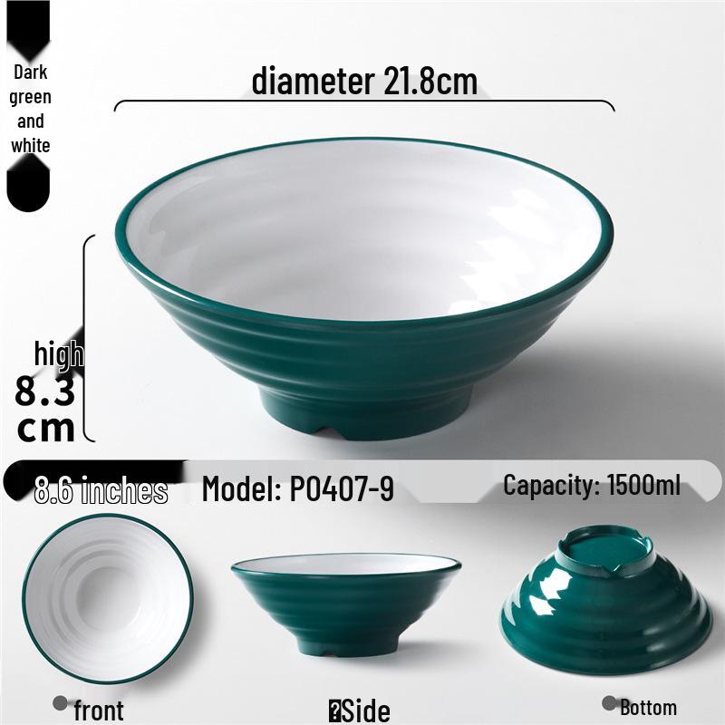Two-Color Thickened Melamine Noodle Bowl - Large, Threaded Design for Restaurants, Perfect for Noodle Soup, Ramen, and Snail Rice Noodles