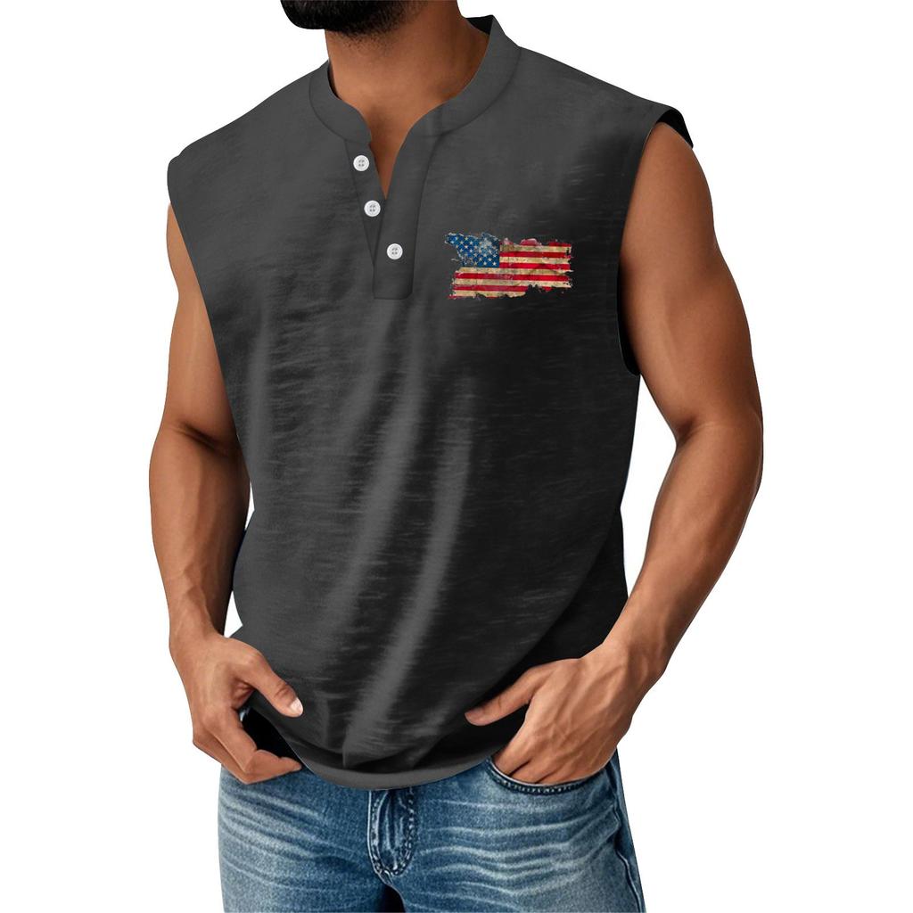 Men's Summer Independence Day Printed Sports Button Pocket Sleeveless Vest