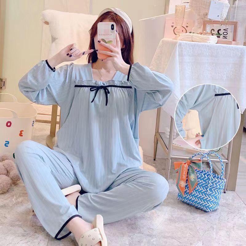 Spring & Autumn Maternity Pajama Set: Long Sleeve & Pants for Postpartum Nursing