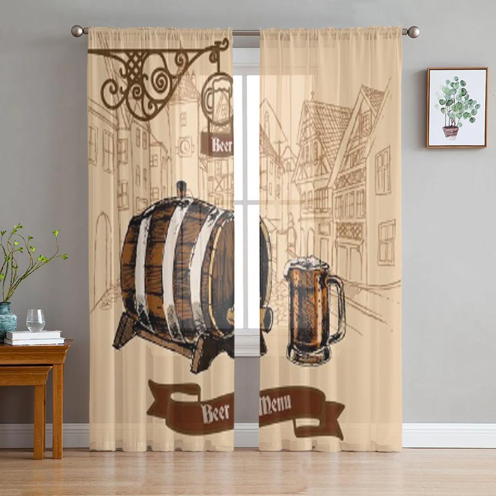 Vintage Style Cast Iron Advertisement Sheer Curtains for Living Room Tulle Window Curtain Bedroom Kitchen Veil Drapes