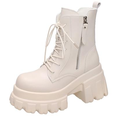 Fashion Chunky Platform Ankle Boots Women New Autumn Winter Motorcycle Boots Woman Thick Bottom Non Slip Leather Combat Boots 9CM