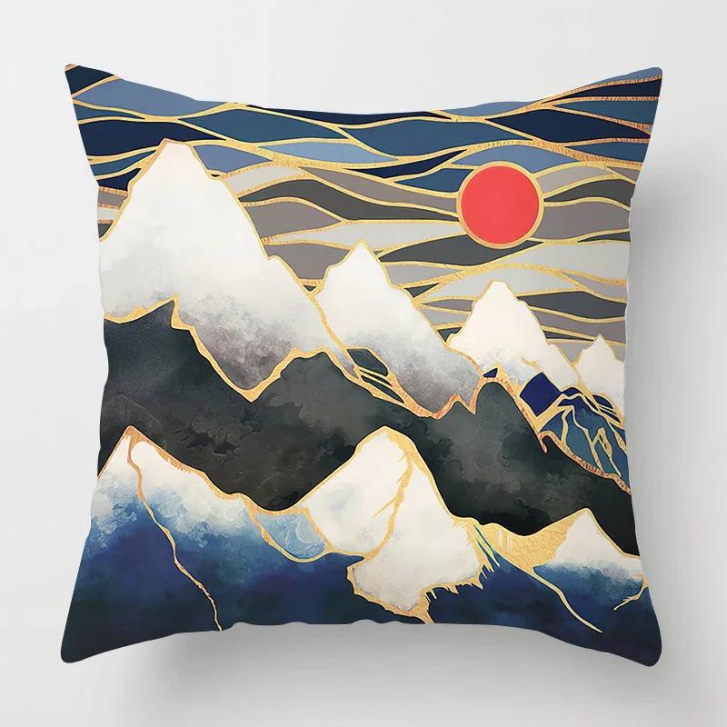 Nordic Mountains Moon Sunrise Metal Painting Pillowcase Sofa Decoration Cushion Cover 40*40 Home Decoration Cushion Cover 60*60