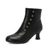 Mixed Colours Ankle Boots Women's Rivets Decor Kitten Heels Shoes Retro 2025 Autumn Winter Footwear