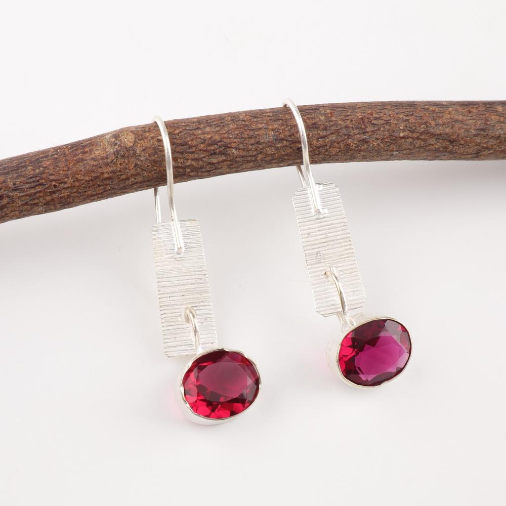 Pink Rubellite Gemstone 925 Solid Silver Jewelry Handmade Birthday Earrings 1.9" EE-168-6