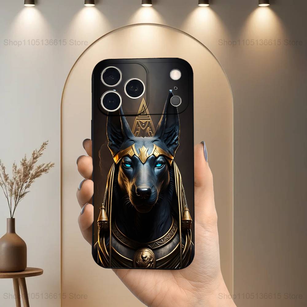 Anubis God Egyptian For iPhone 8,7,11,12,15,14,13,16,17,Plus,Pro Max,XS,X,XR,SE,Mini,Soft Silicone Black Case