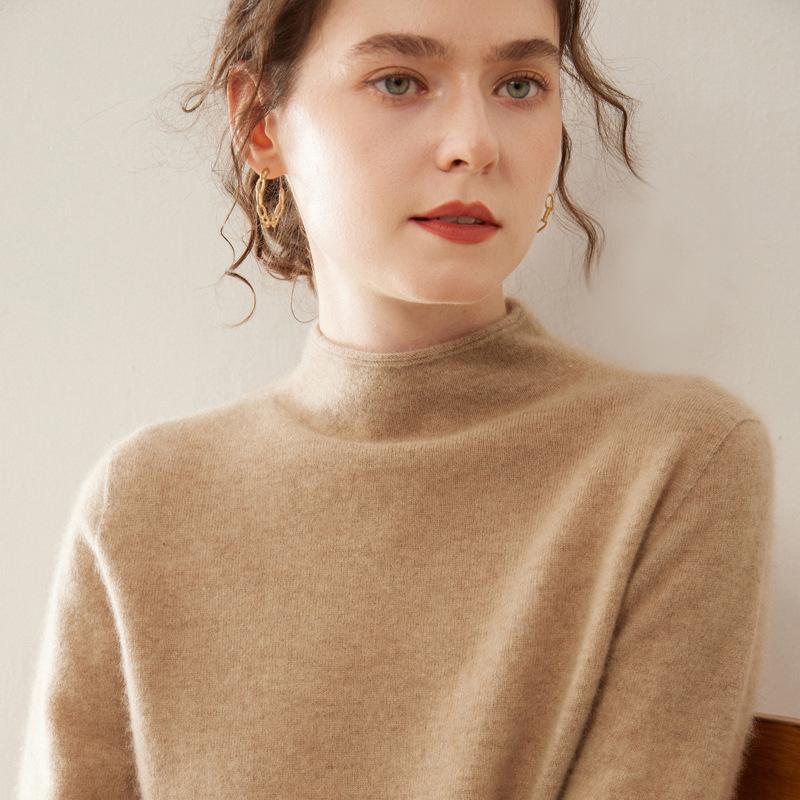 2025 Women's Autumn-Winter Pure Cashmere Half-High Neck Loose Knit Sweater Pullover