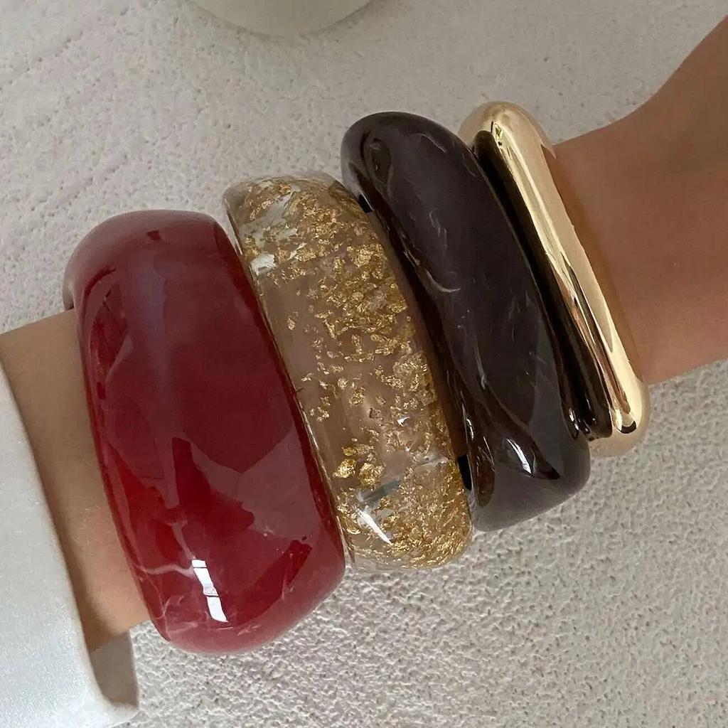 Ingemark 4 Styles Exaggerated Large Resin Acrylic Wide Bangles Women New Trend Thick Irregular Arm Bracelets Daily Y2K Jewelry