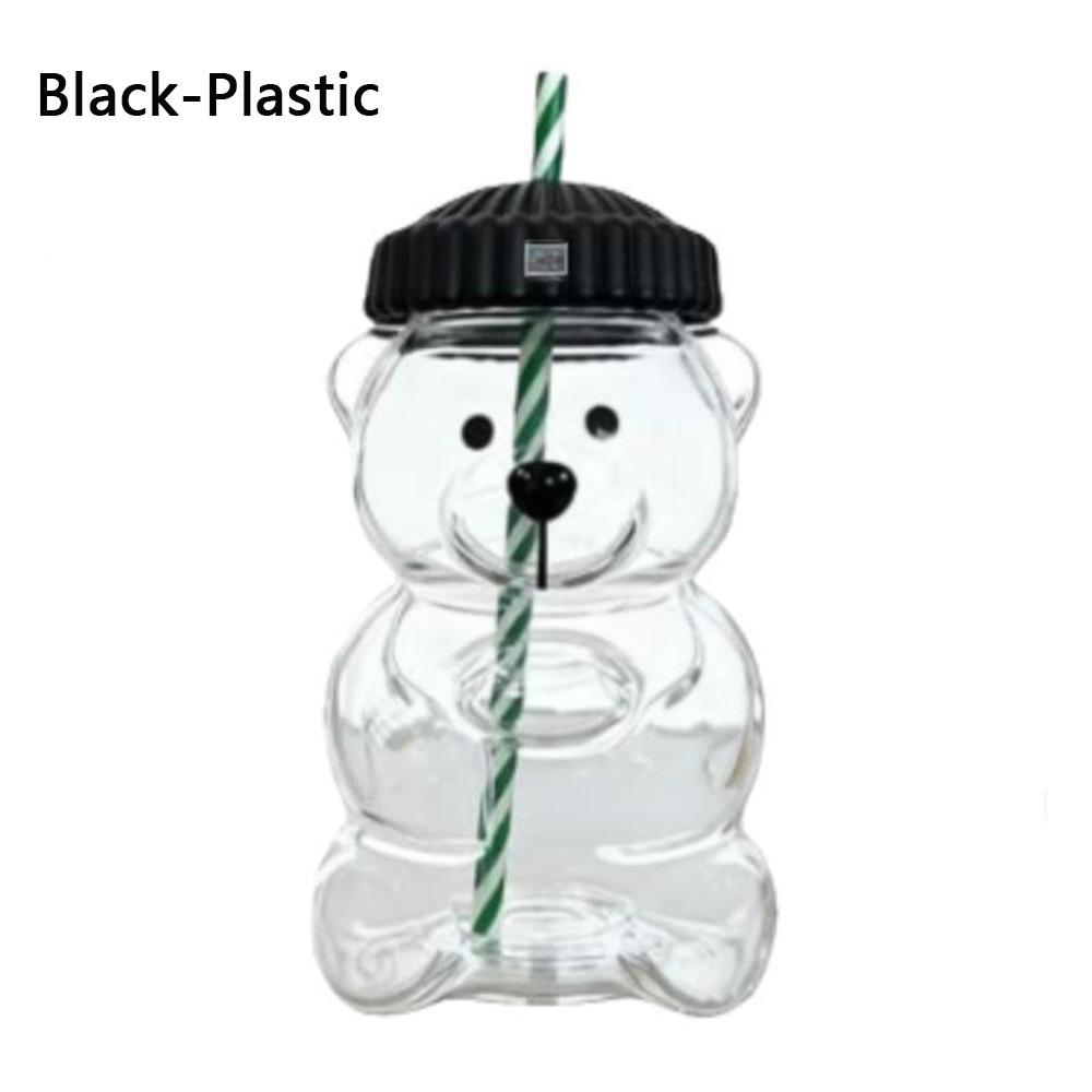 with Lid Bear Glass Cup Transparent Bear Straw Cup Cute Glass Cup with Straw  Parties