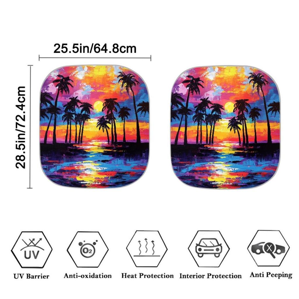 2-Piece Car Sunshade - Coconut Grove Design for Summer Heat Insulation