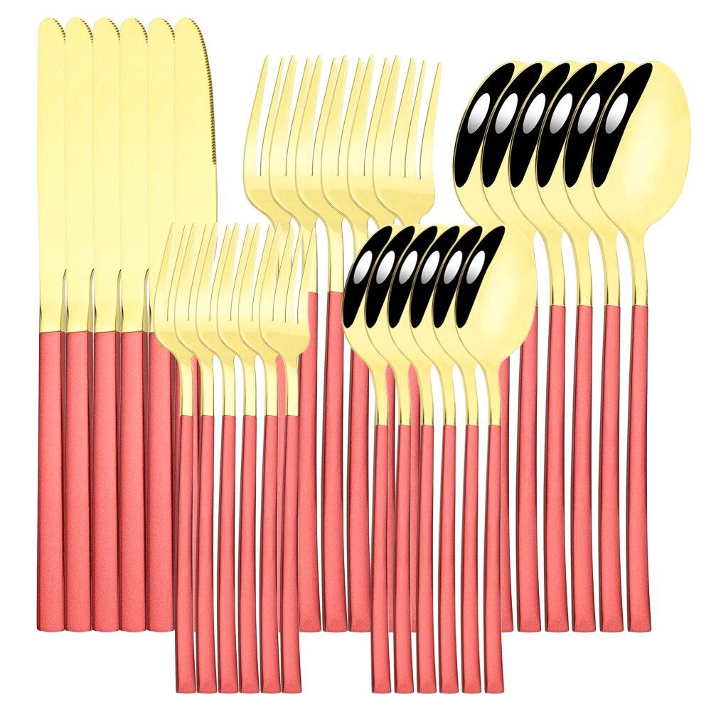 30pcs Black Gold Western Dinnerware Set Stainless Steel Cutlery Set Knife Dessert Fork Spoon Tableware Set Flatware Silverware