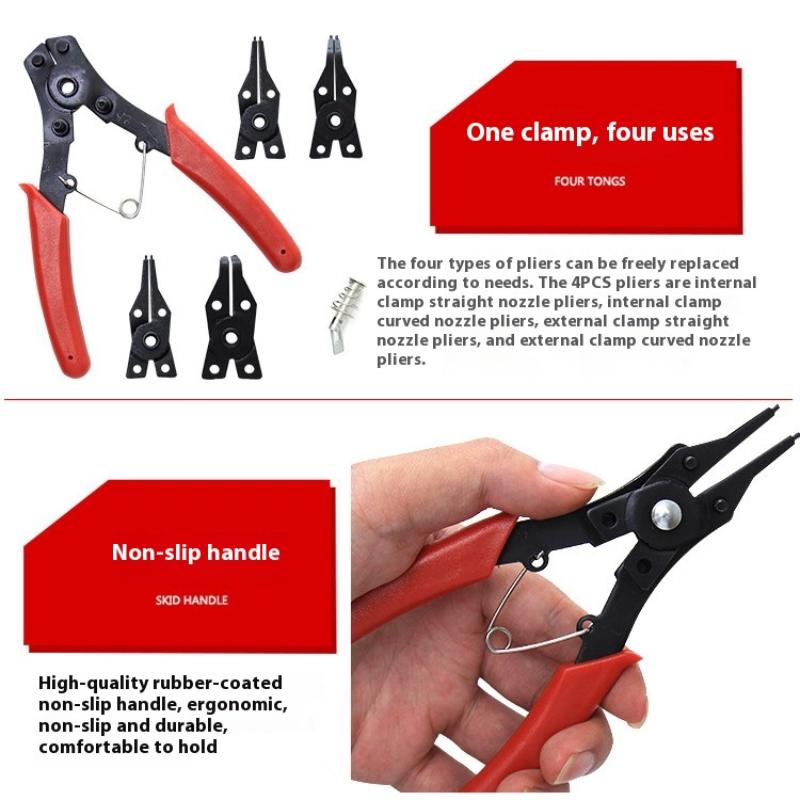 4-In-1 Circlip Pliers Set Snap Ring Pliers Multi Crimp Removable Plier Head Retaining Circlip Pliers Hand Tools Multifunctional