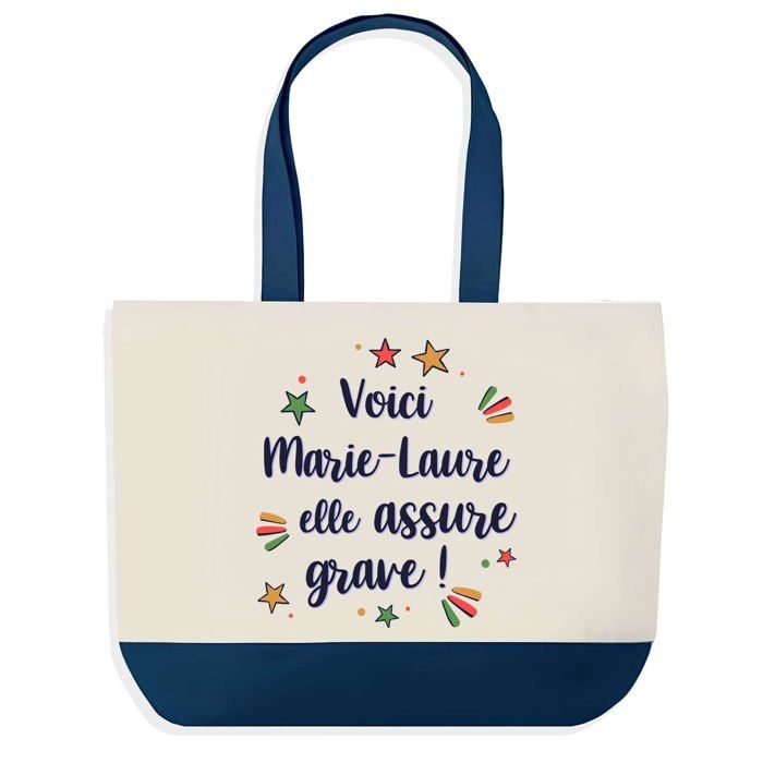 Sac cabas - PLANETEE - Marie-Laure elle assure grave - Fond bleu - Coton 40x45 cm - Grand format
