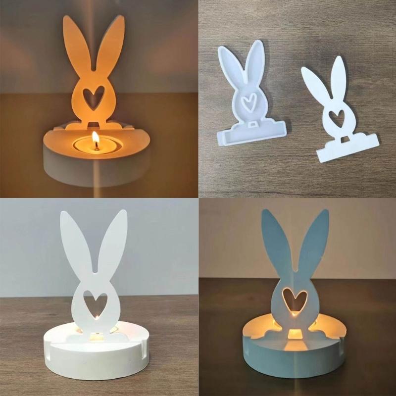 Handmade Candlestick Silicone Molds DIY Heart Rabbit Candle Holder Epoxy Casting Moulds Easter Rabbit Resin Moulds