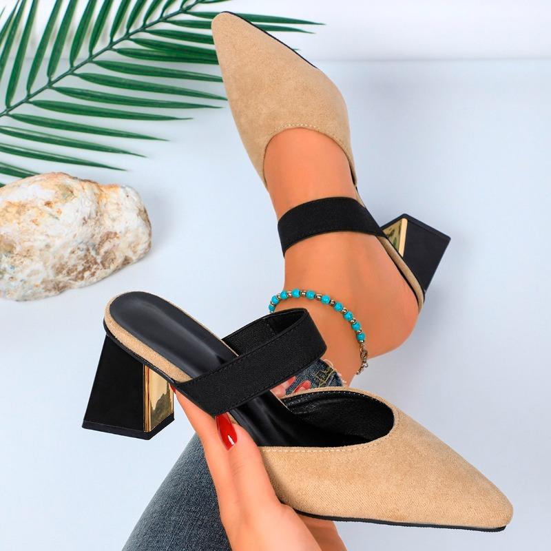 Fashion Shoes Female 2025 Closed Toe Women's Slippers Fashion Dress Slippers Women Pointed Toe High Heels Plus Size Women's Sandals