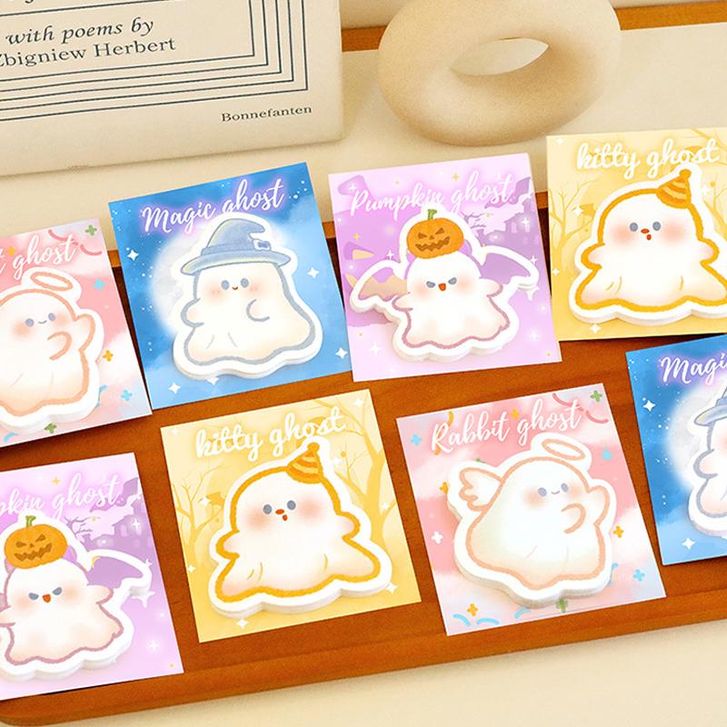 Halloween Ghost Sticky Notes Set 1/4Pcs Reusable Cute Cartoon Die Cut Memo Pad for Study Work Daily Reminder