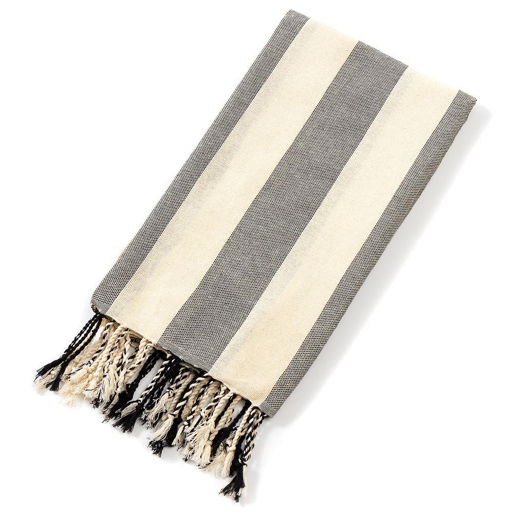 American Tassel Natural Beach Towel Striped Turkish Bath Towel with Hemming Towel for Travel Beach Swimming чёрный