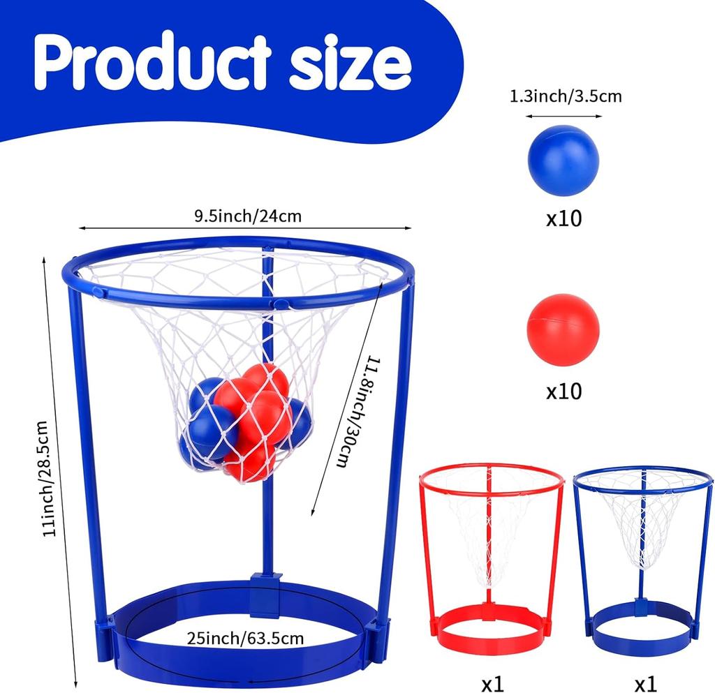 Pachet de 2 Coșuri de Cap Joc de Petrecere Baschet pentru Copii Adulți Bandă de Cap Reglabilă cu Plasă de Coș cu 20 de Mingi Cadou Distractiv pentru Ziua de Naștere