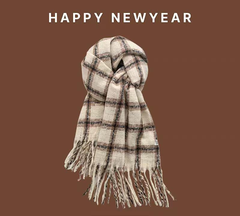 2024 Japonský Retro Kostkovaný Šátek s Třásněmi - Dámský Zimní Hřejivý Všestranný Studentský & Pár Nákrčník