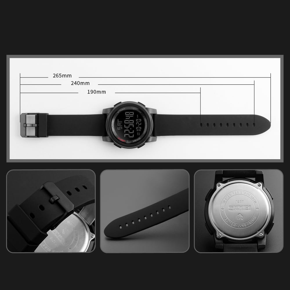 Timever Digital Sports Watch Men's Waterproof Stopwatch Alarm Outdoor LED Large Display