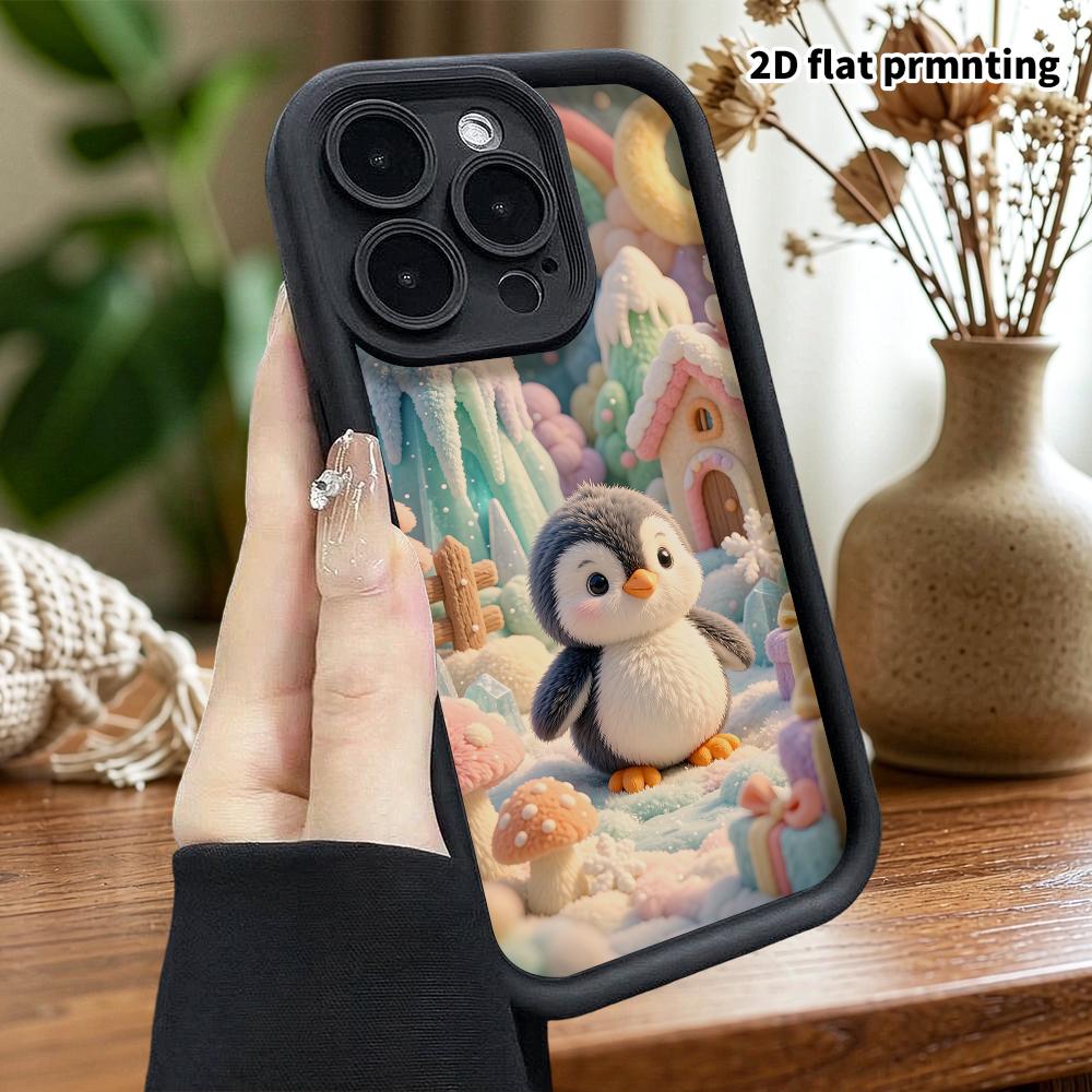 Phone Case: 2D Flat, Suitable for iPhone 18, 17, 16, 15, 14, 13, 12Pro Protective Case, Cute Little Snow Penguin, Perfect Christmas and Halloween Holi