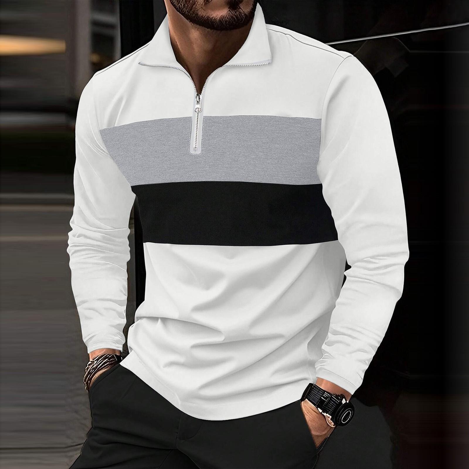 

Мужской повседневный двухцветный топ с длинными рукавами и лацканами на молнии XL белый