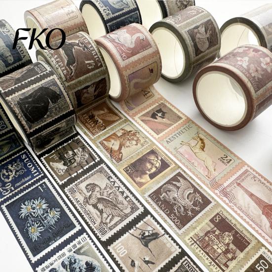 Scrapbooking Washi Tape Vintage Stamp Roll, Aesthetic Decorative Masking Tape, Retro Adhesive for DIY Art Crafts, Journaling