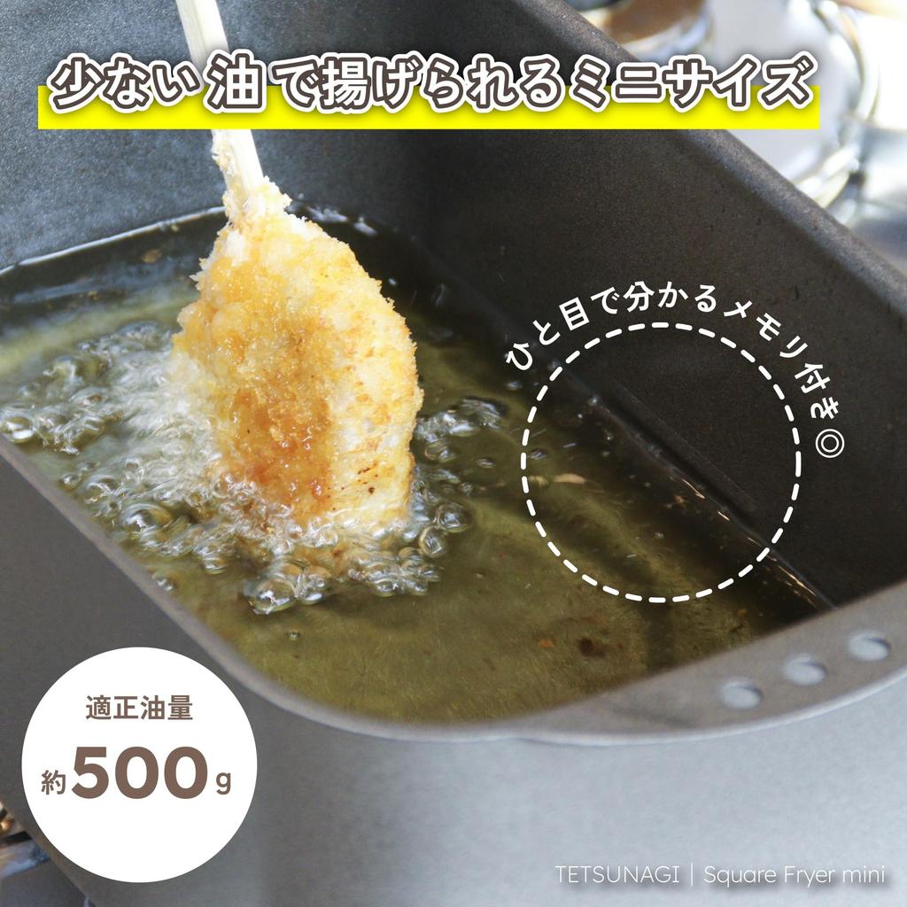 TETSUNAGI Iron Mini Square Deep Fryer with IH and Gas Stove Tempura Deep Bento Box Made in Japan Small Deep Fryer for Easy Frying with Less Oil Japan