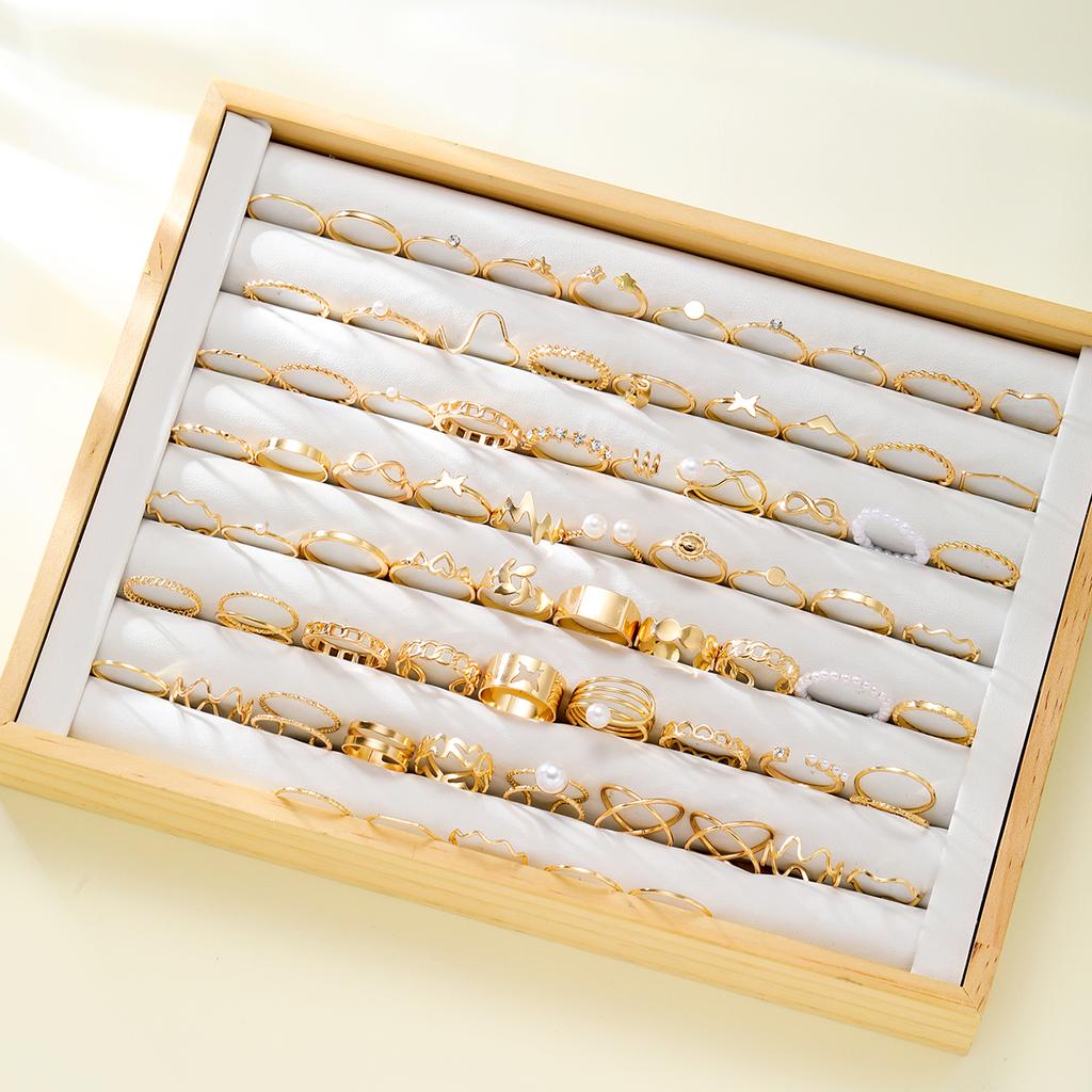 73Pcs/Set Heart Snake Pearl Butterfly Zircon Rings for Women Simple Geometric Hollow Gold Color Finger Rings Sets Female Jewelry