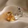 Stainless Steel Punk Irregular Wave Broad Surface Ring For Women Creative Gold Color Open Rings Waterproof Finger Jewelry Gifts