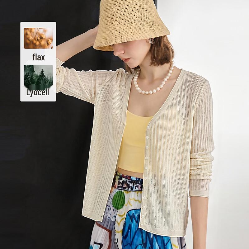 Women s French V-Neck Tencel Linen Blend Cardigan M