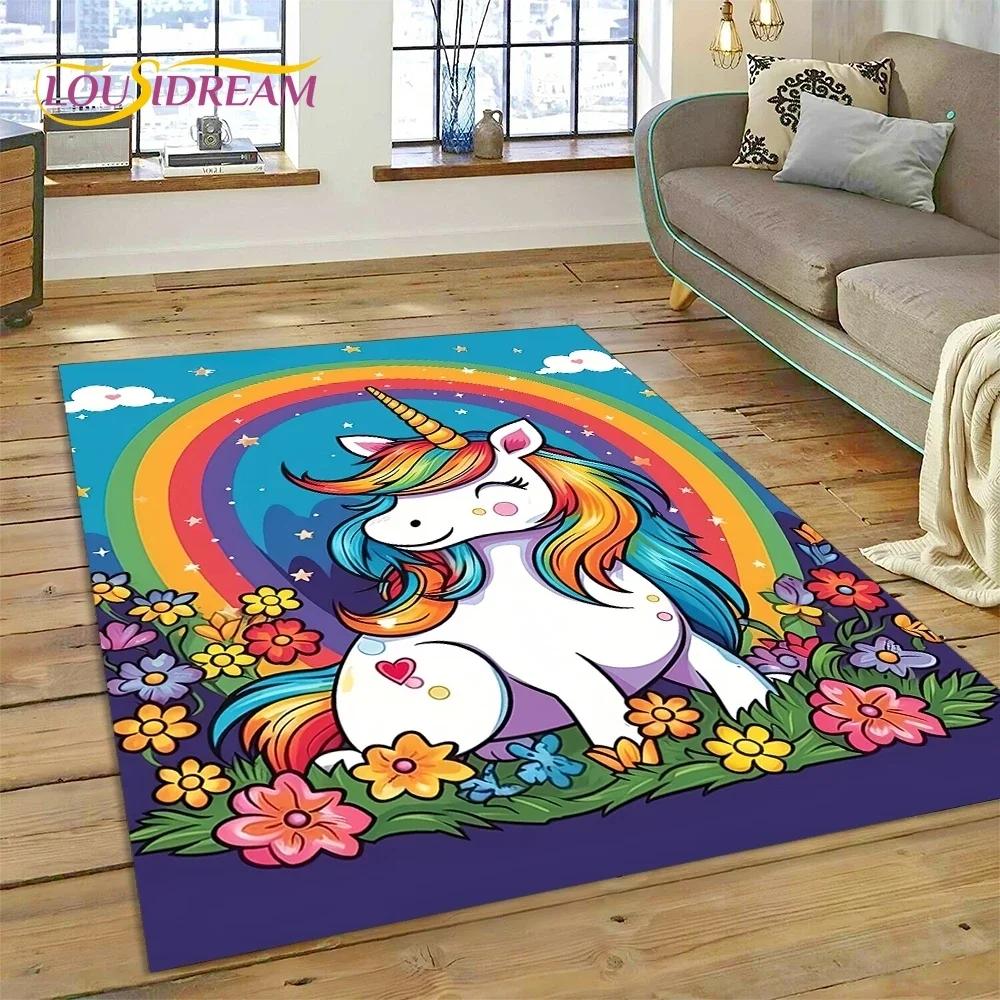 3D Cute Dream Unicorn Cartoon Girl Carpet Rug for Bedroom Living Room Home Sofa Decoration,Children Game Large Decor Floor Mat